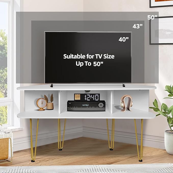 Corner TV Stand for 50 Inch TV, Entertainment Center with Storage Cabinet, In...