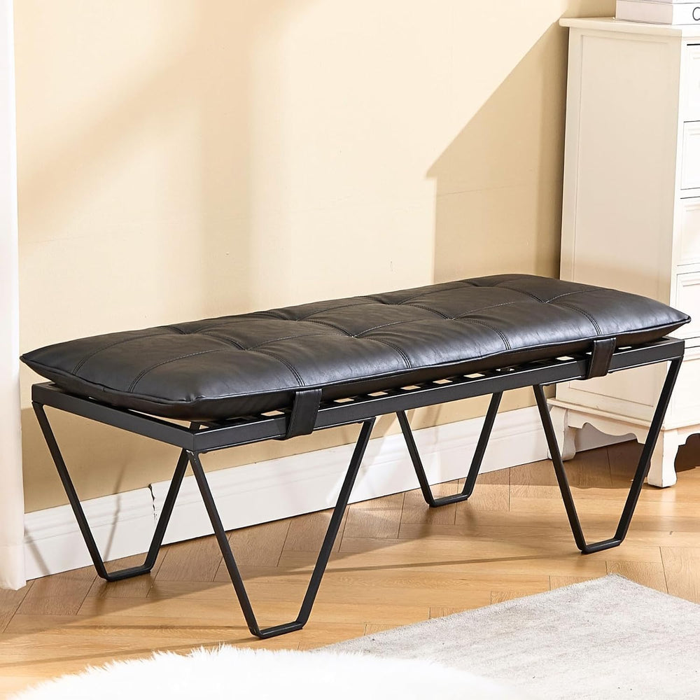 CIMOTA 49" PU Leather Entryway Bench, Upholstered End of Bed Bench, Blac...