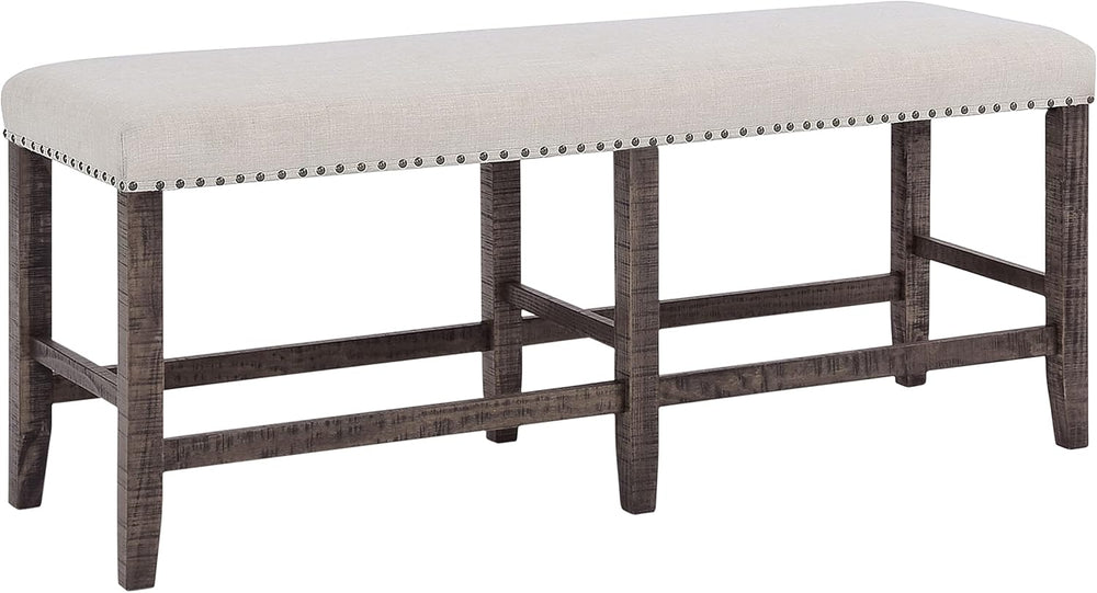 Jofran Willow Creek Distressed Pine Counter Height Dining Bench, Rustic Uphol...