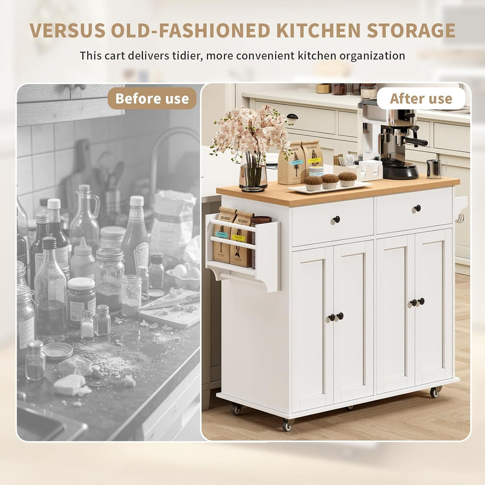 Kitchen Island with Storage, 35.4" Rolling Kitchen Island Cart on Wheels...