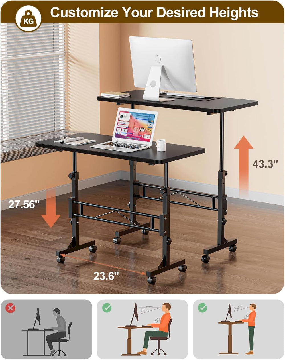 Small Standing Desk Adjustable Height,Mobile Stand Up Desk with Wheels