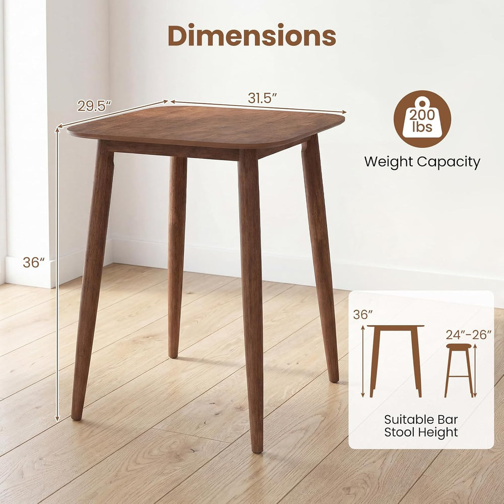 COSTWAY 36 Inch Counter Height Dining Table, Solid Rubber Wood Farmhouse Kitc...