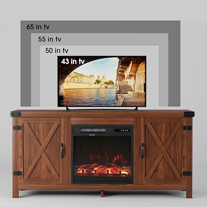 JUMMICO Fireplace TV Stand, Farmhouse Entertainment Center with Fireplace and...