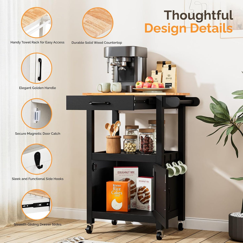VINGLI Rolling Kitchen Cart with Microwave Stand, Storage Cabinet & Drawe...