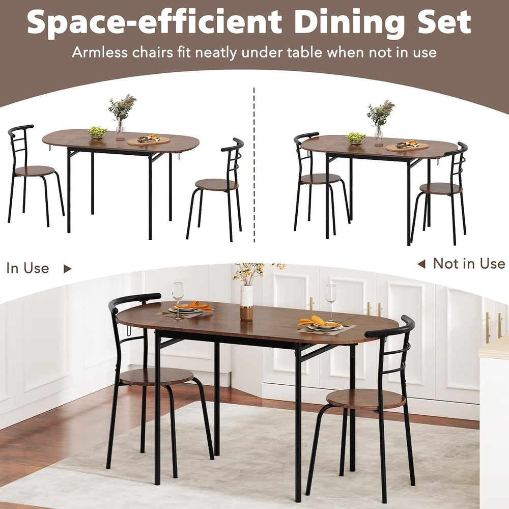 GOFLAME 3-Piece Drop Leaf Dining Table Set, Extendable Kitchen Breakfast Tabl...