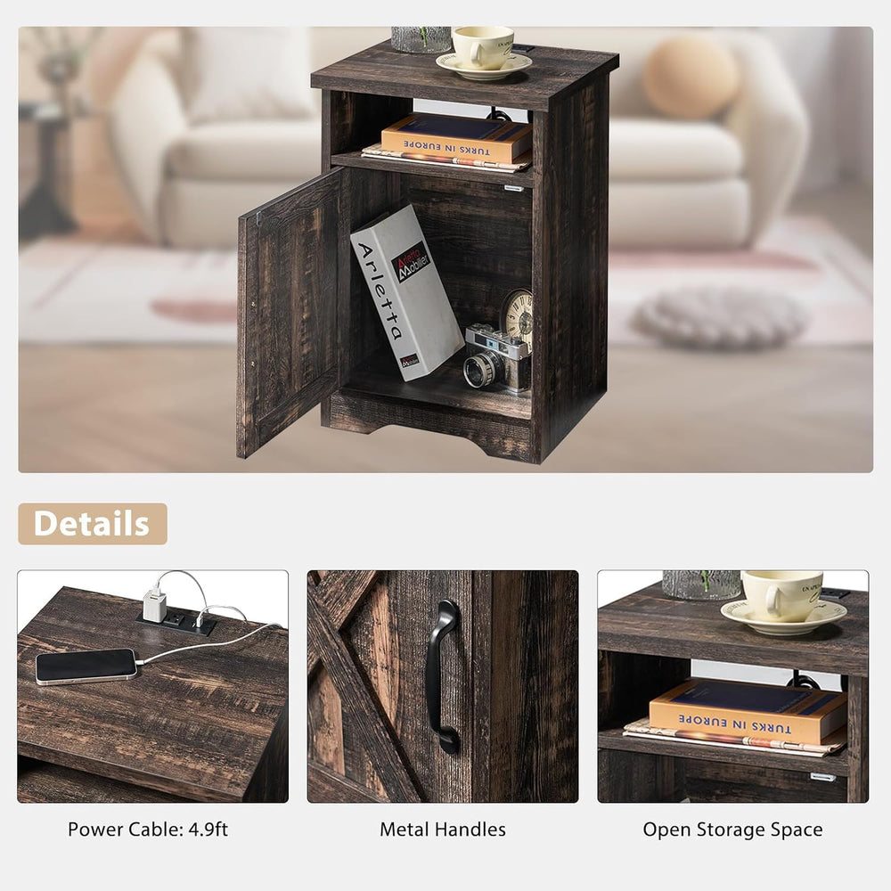 AMERLIFE Farmhouse 5 Piece Living Room Table Set, 63" TV Stand, Daark Oak