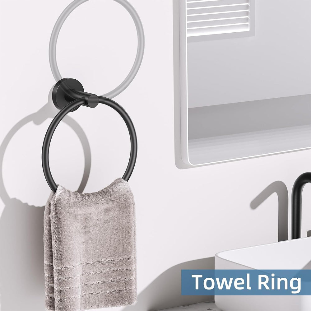 10 Pieces Matte Black Bathroom Hardware Accessories Towel Bar Set Black Towle...