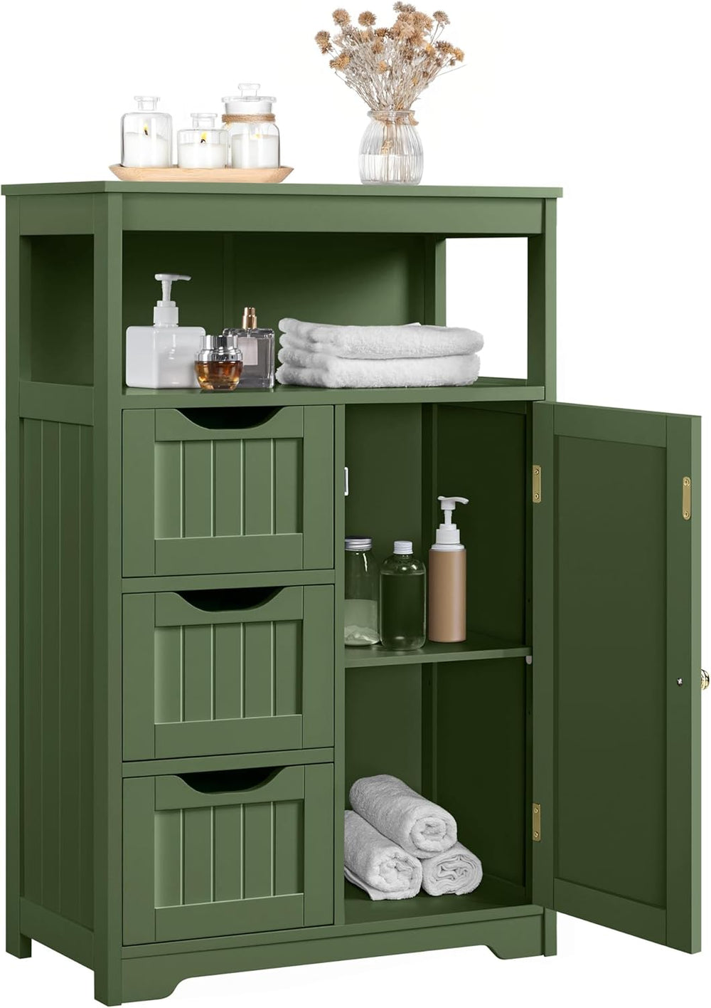 Yaheetech Bathroom Storage Cabinet, Storage Organizer with 1 Door and 3 Drawe...