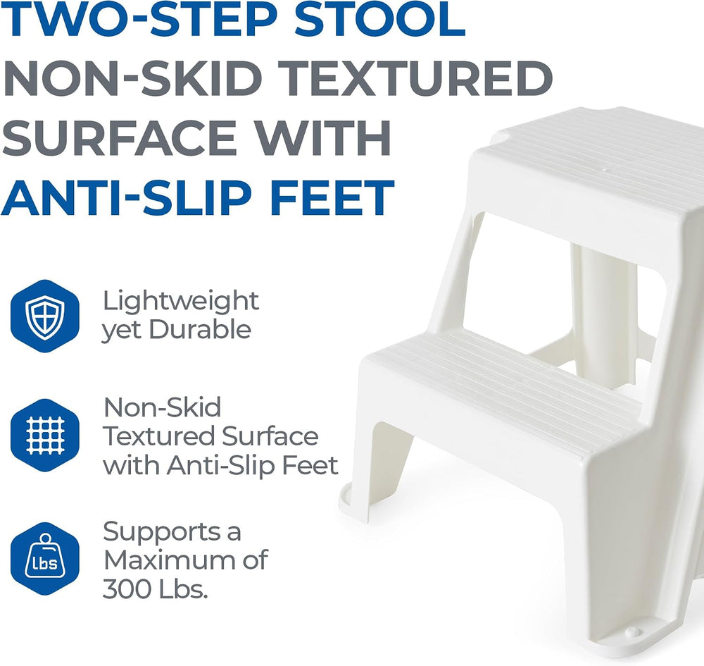 Gracious Living 2-Step Plastic Stool, 300 Lb Capacity, White | Portable Step ...