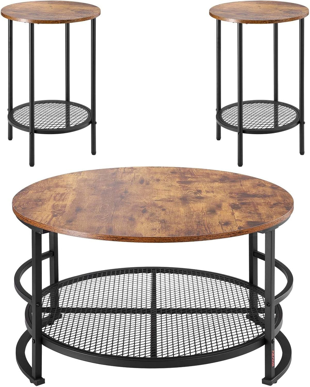 VEVOR 3 Pieces Round Coffee Table Sets, 31.5 in Industrial Living Room Table ...