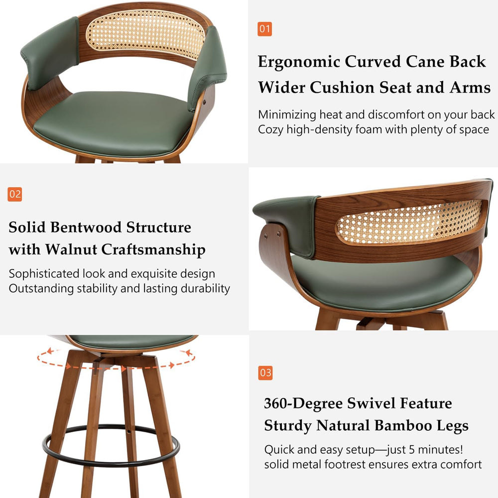 Rattan Swivel Counter Stools, Mid Century Modern Counter Stools with Back
