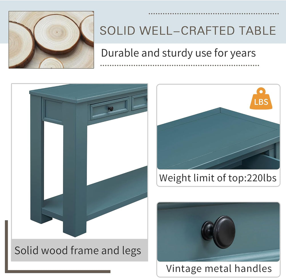 Merax Sofa Table with Storage Drawers and Bottom Shelf, Rustic Console Table ...