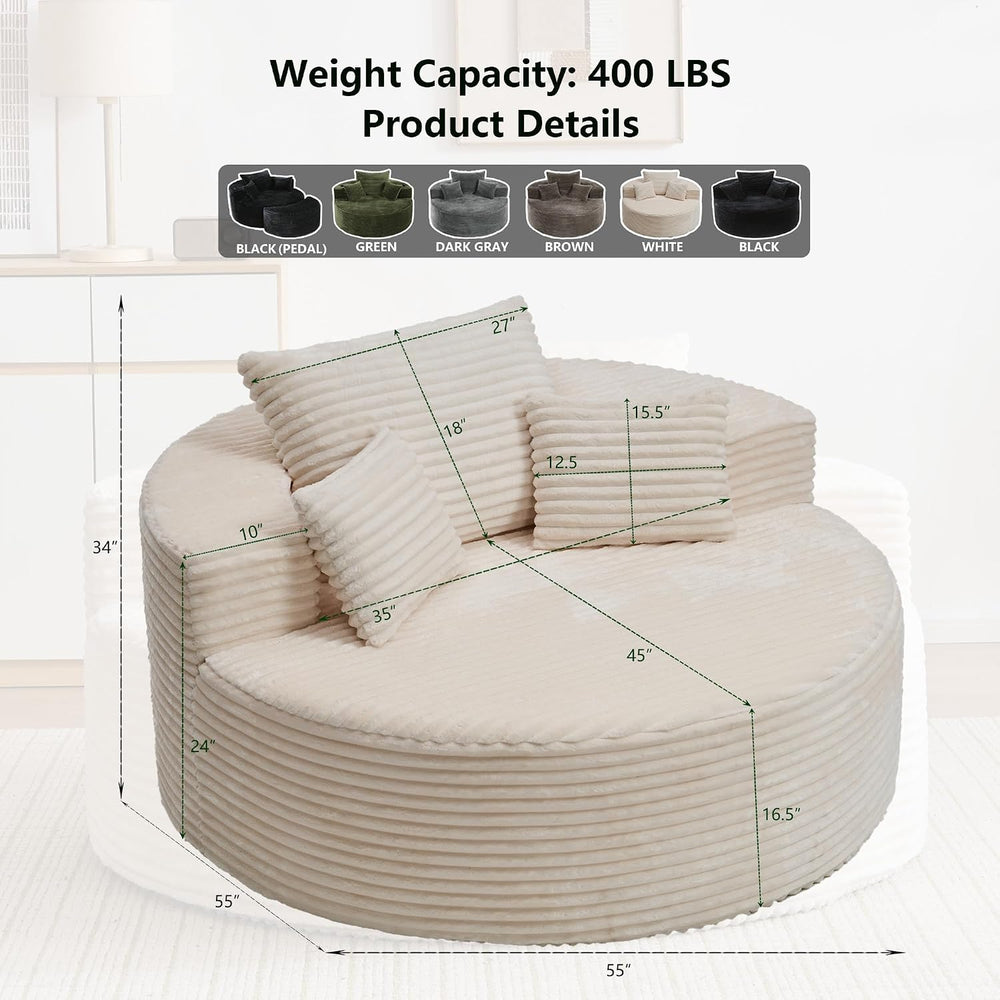 ClinQ 55" Oversized Round Chaise Lounge Chair Indoor, 2.5CM Corduroy Cha...