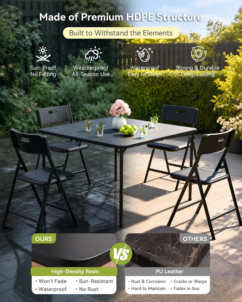 Folding Card Table and Chairs Set, 5-Piece, 34" Card Table with 4 Durabl...