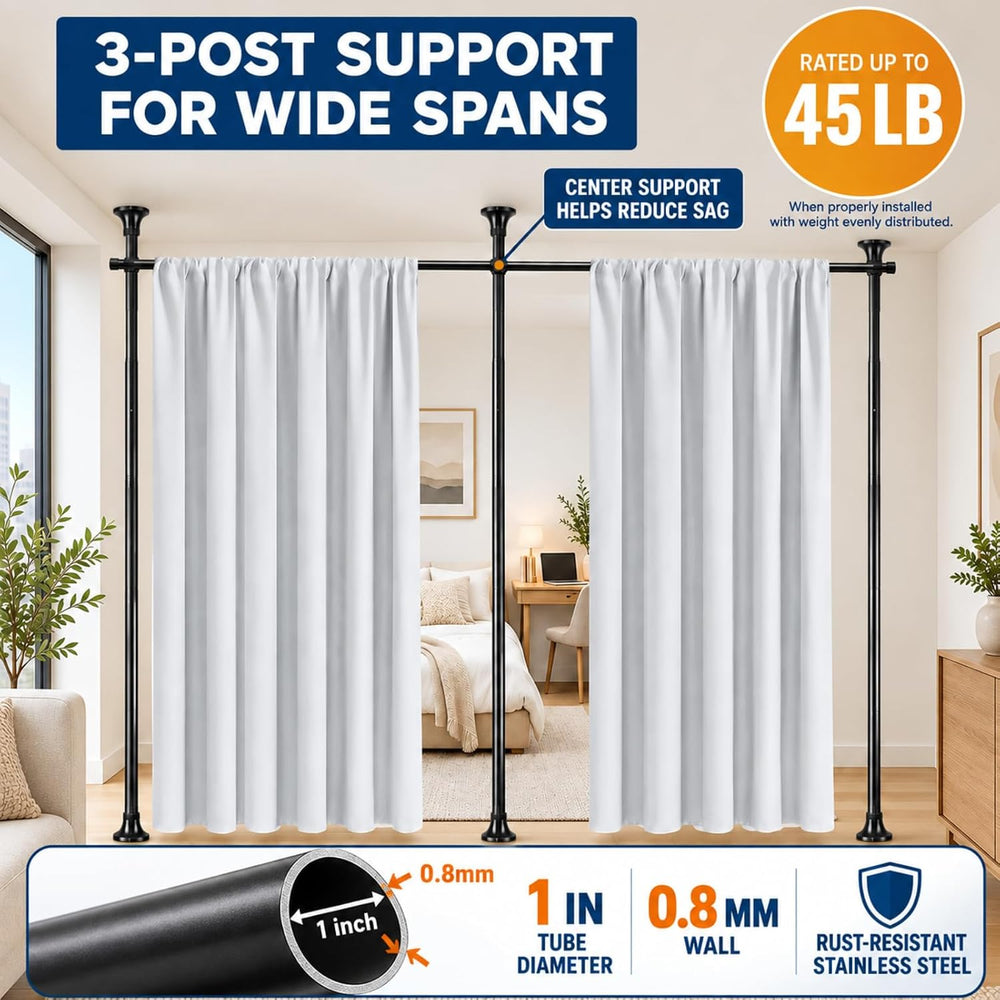 Room Divider Curtain Rod, 48-120 x 28-144" Adjustable, Heavy Duty,No-Drill