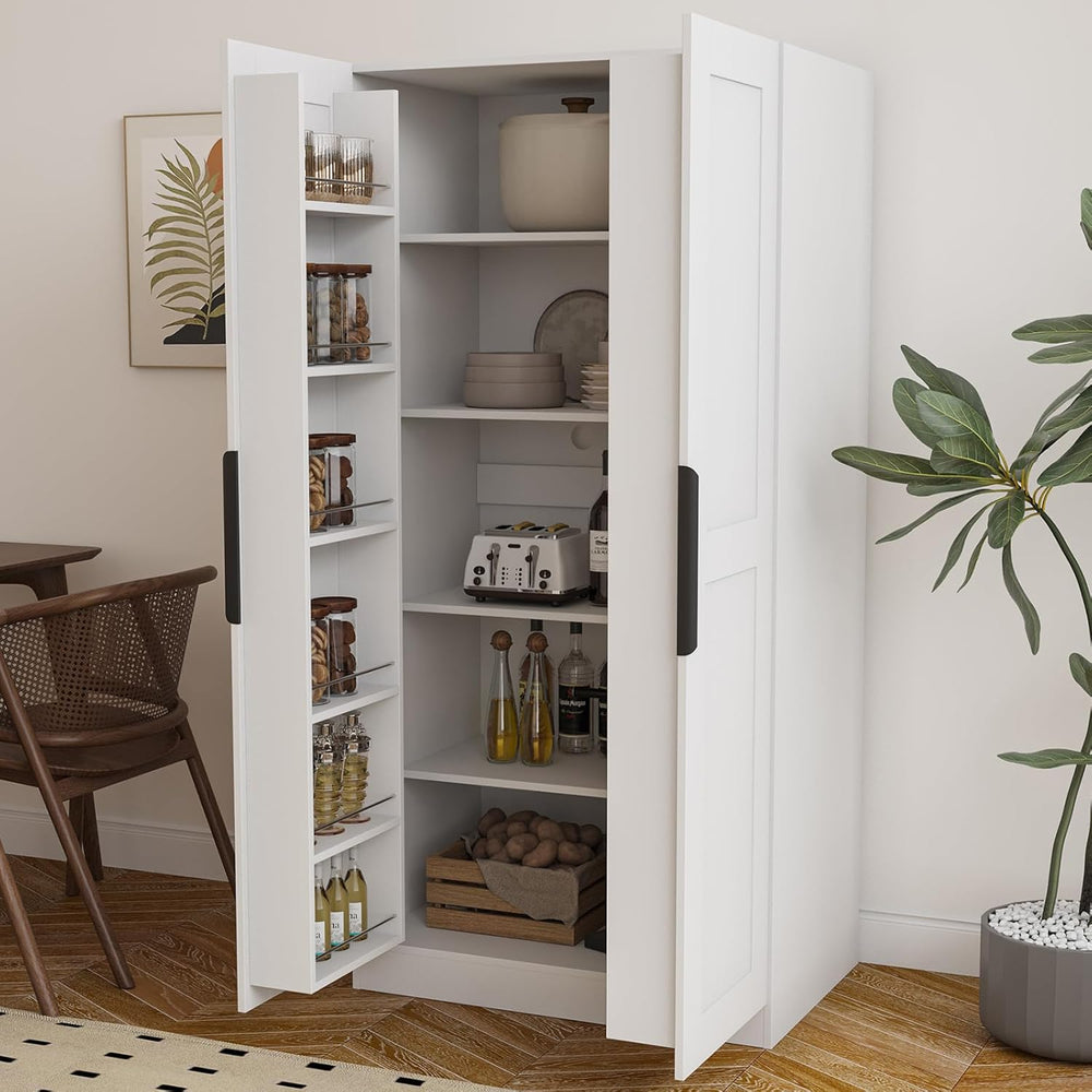 63” Tall Kitchen Pantry Cabinet, Pantry Storage Cabinet with Doors & Shel...
