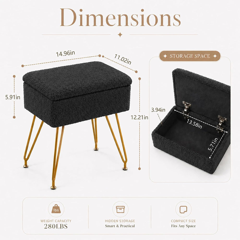 Alessing Vanity Stool Chair Ottoman with Storage, Sherpa Vanity Chair for Mak...