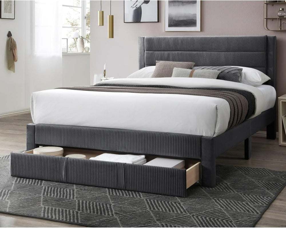 Corduroy Upholstered Platform Bed Frame with Horizontal Channel Tufting Woode...