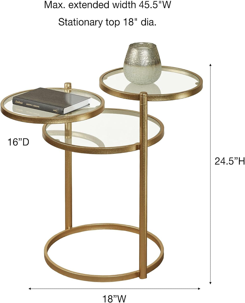 Quincy Adjustable Accent Table | Round, Rotating Clear Glass Tabletops | Thre...