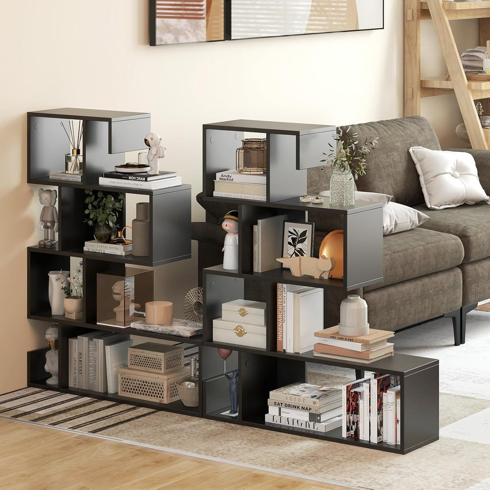 Tangkula S-Shaped Bookshelf, 5-Tier Modern Geometric Stepped Bookcase with An...