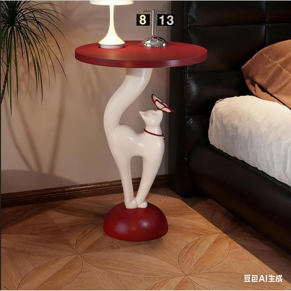 Creative Cat-Shaped Side Table,Floor-Standing Bedside Cabinet with Open Shelf...