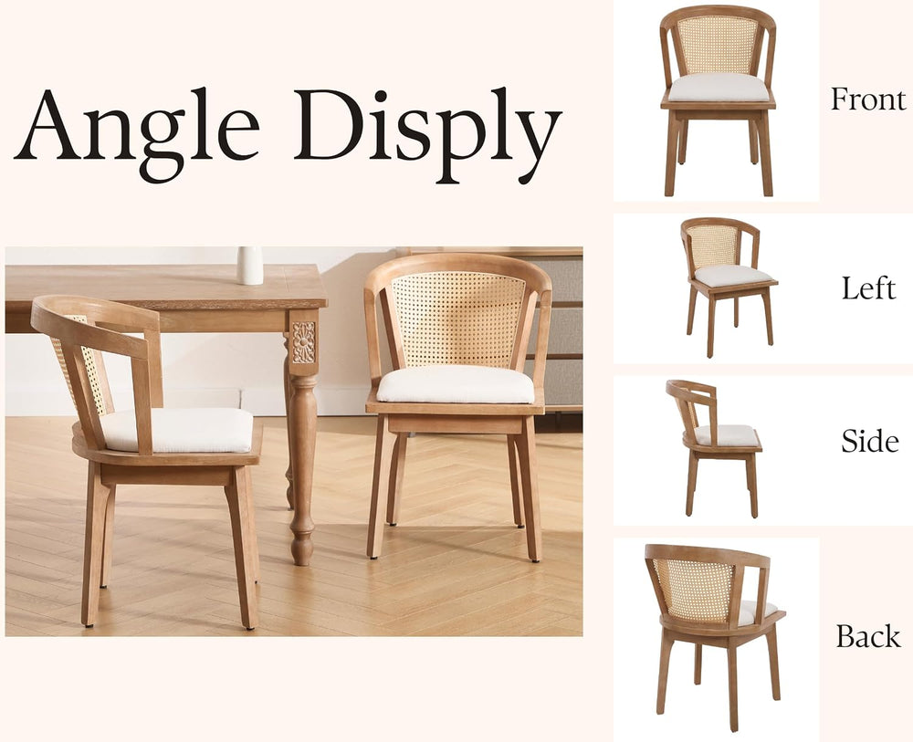 EALSON Rattan Mid Century Dining Chairs Set of 2 Modern Farmhouse Wooden Dini...