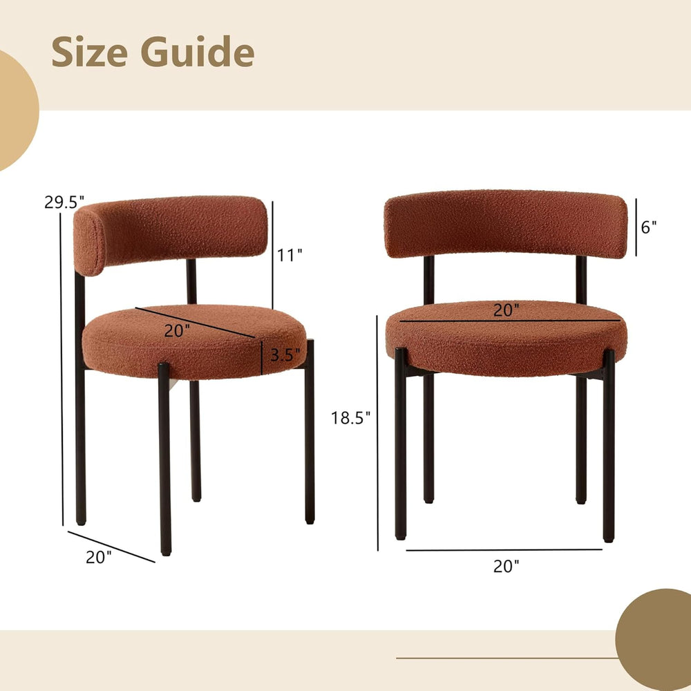 Mid-Century Modern Dining Chairs Set of 4, Boucle, Rust