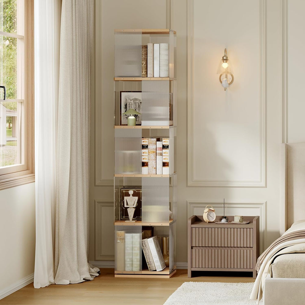 YATINEY 5-Tier Rotating Bookshelf, 360 Spinning Bookcase Tower, Corner Booksh...