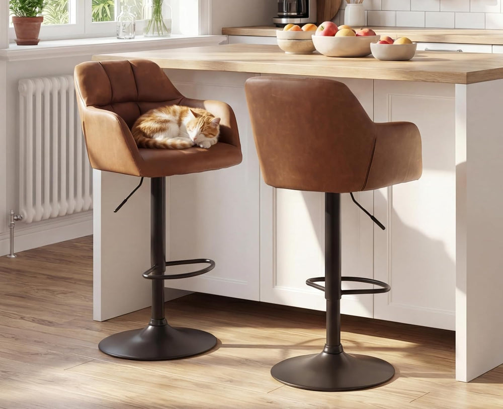 EALSON Modern Swivel Bar Stools Set of 2 Leather Counter Height Barstools wit...