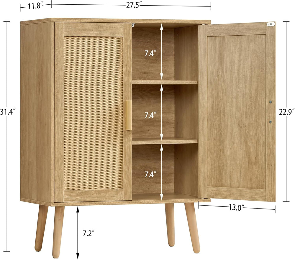 Iwell Storage Cabinet with 2 Shelves, Rattan Cabinet with 2 Doors, Sideboard ...