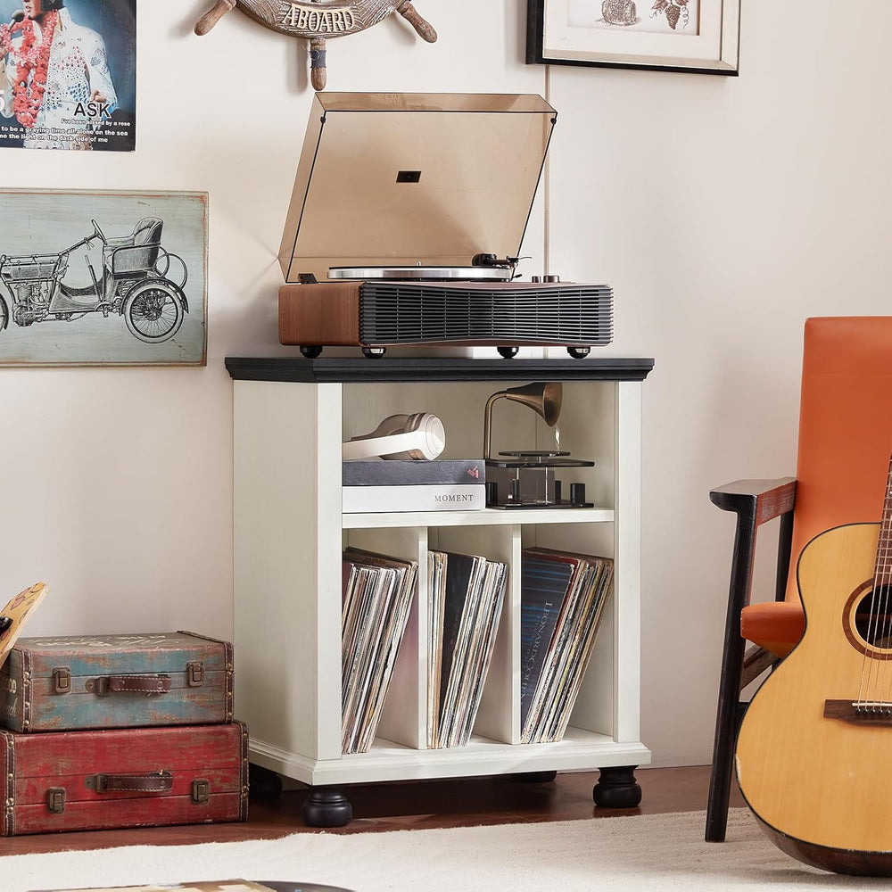 Joaxswe 24" Wide Record Player Stand with Vinyl Record Storage, White