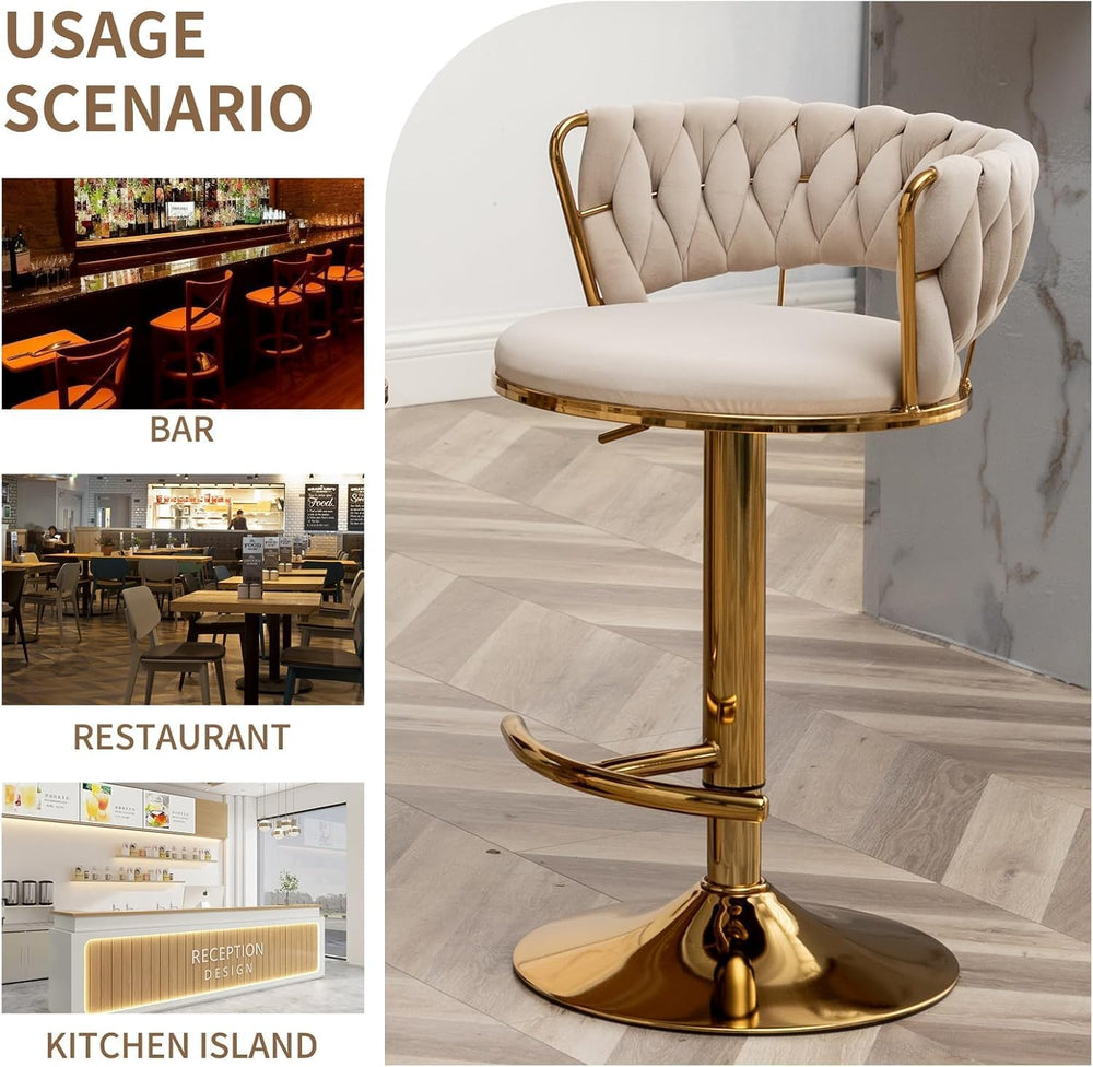 Gold Bar Stools Set of 3, Counter Stools for Kitchen Island (Beige) | Adjusta...