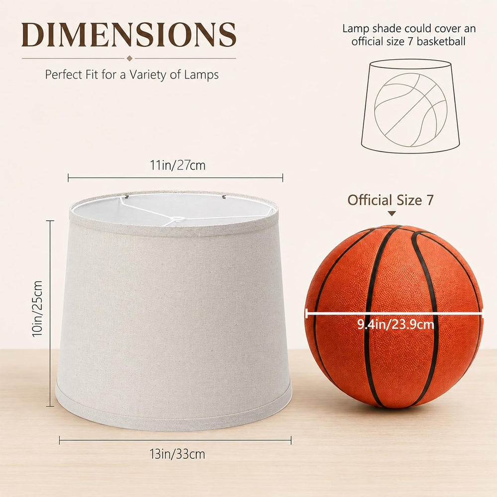 Drum Lampshades Set of 2, 11" Top x 13" Bottom x 10" High, Bei...