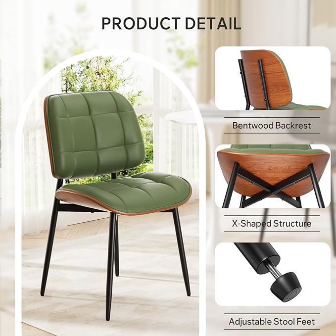 Dining Chair, Mid Century Modern Dining Room Chair, Upholstered Faux Leather ...