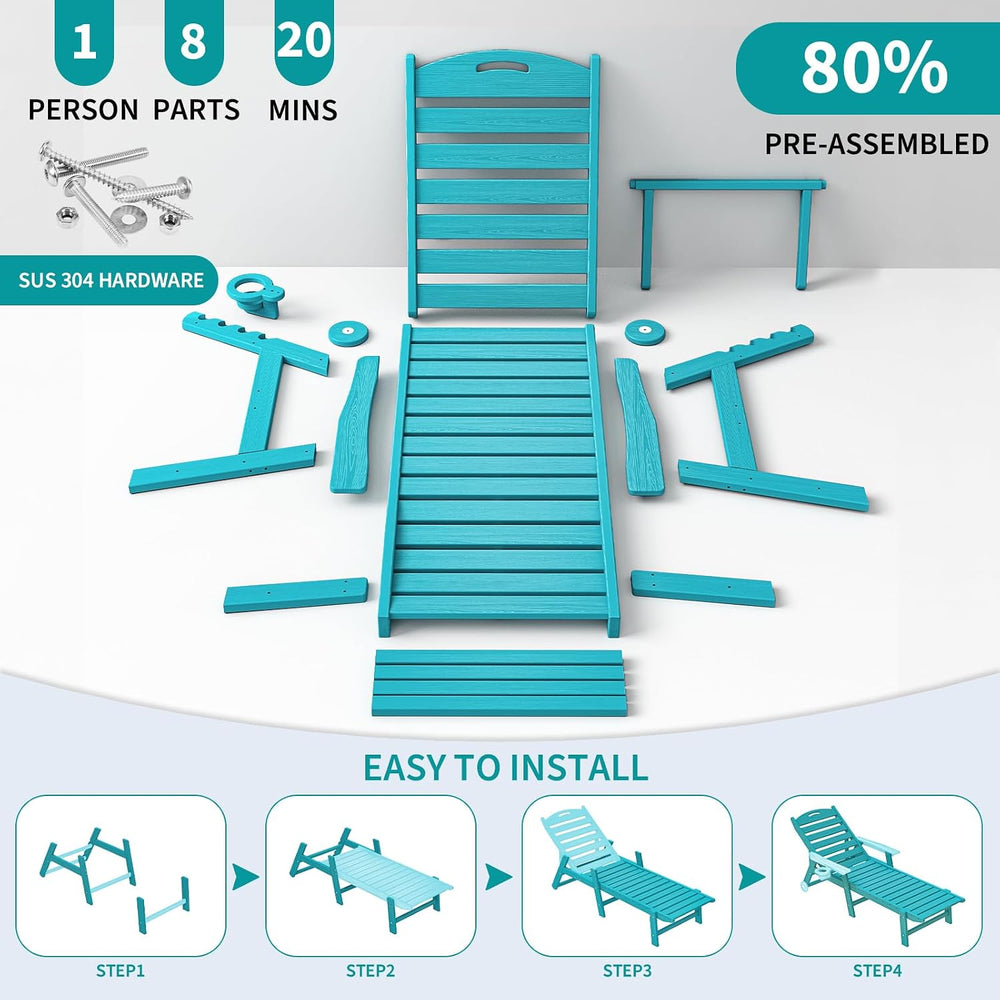 Plawdlik Oversized Patio Chaise Lounge, HDPE 5 Positions Adjustable, Aruba