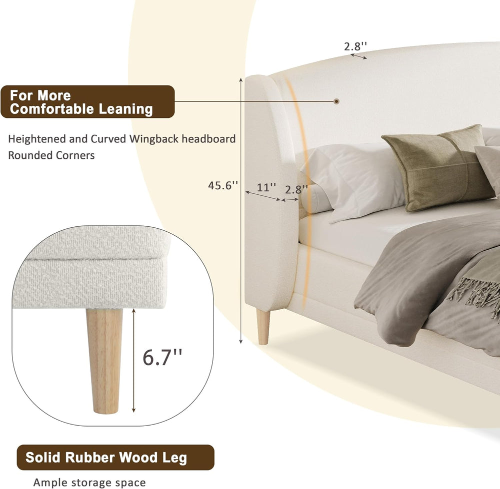 Merax Queen Size Soft Boucle Upholstered Platform Bed, Luxury Wingback Headbo...