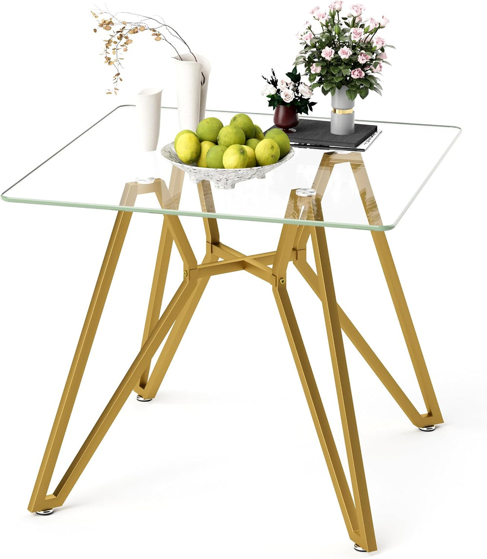 KEIKI 35.4-inch Square Tempered Glass Dining Table, Suitable for 2-4 People, ...