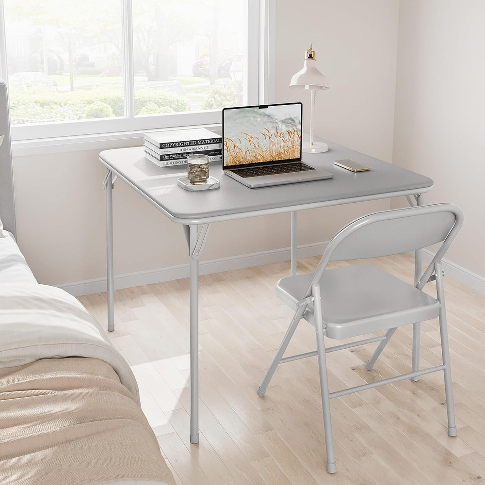 Folding Card Table, 34 Inch Square Folding Table, PU Padded Tabletop with Col...