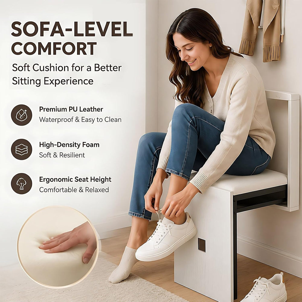 Wall Mount Folding Shoe Stool for Mudroom, Invisible Hideaway Entryway Bench ...