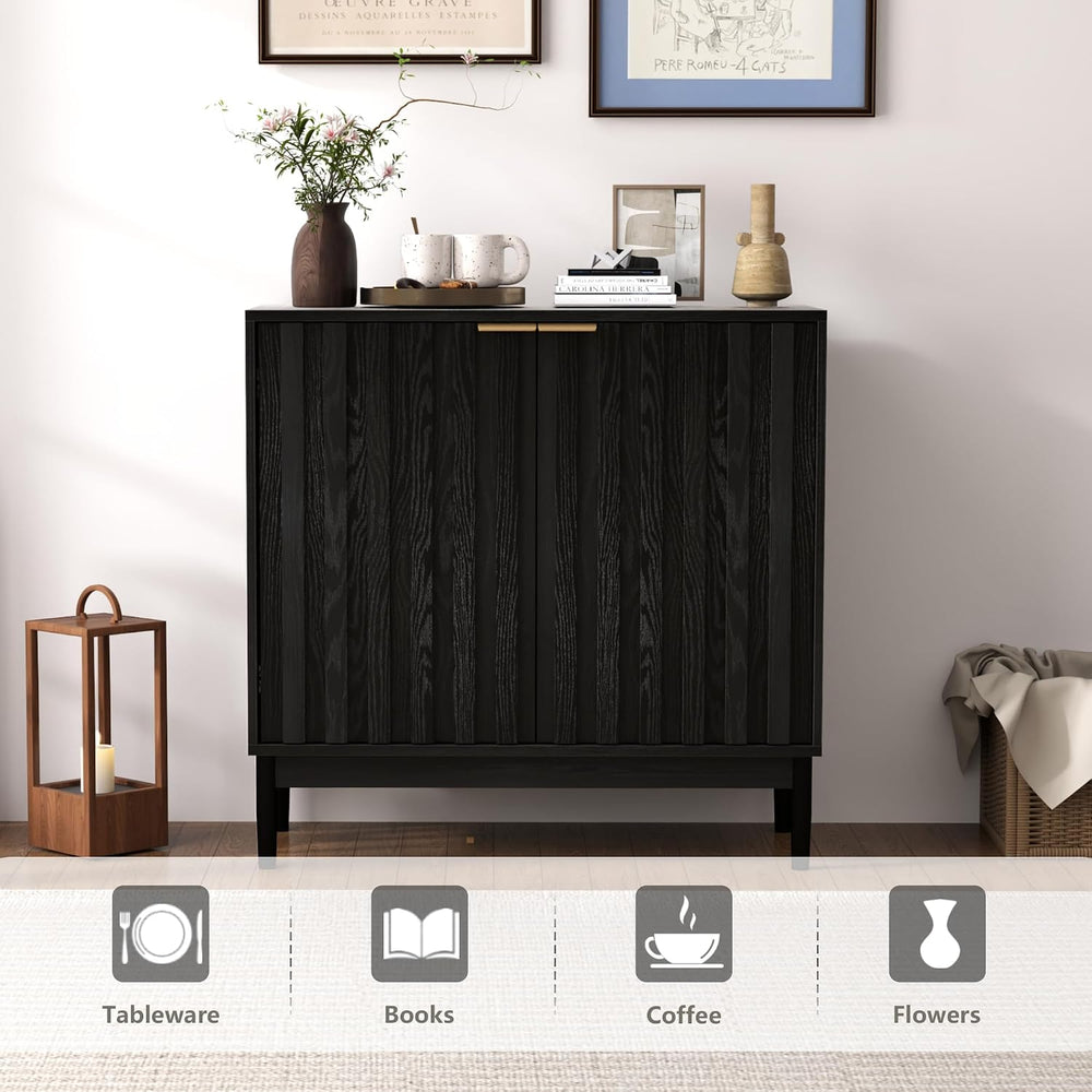 Fluted Buffet Cabinet with Storage, Small Accent Cabinets, Black
