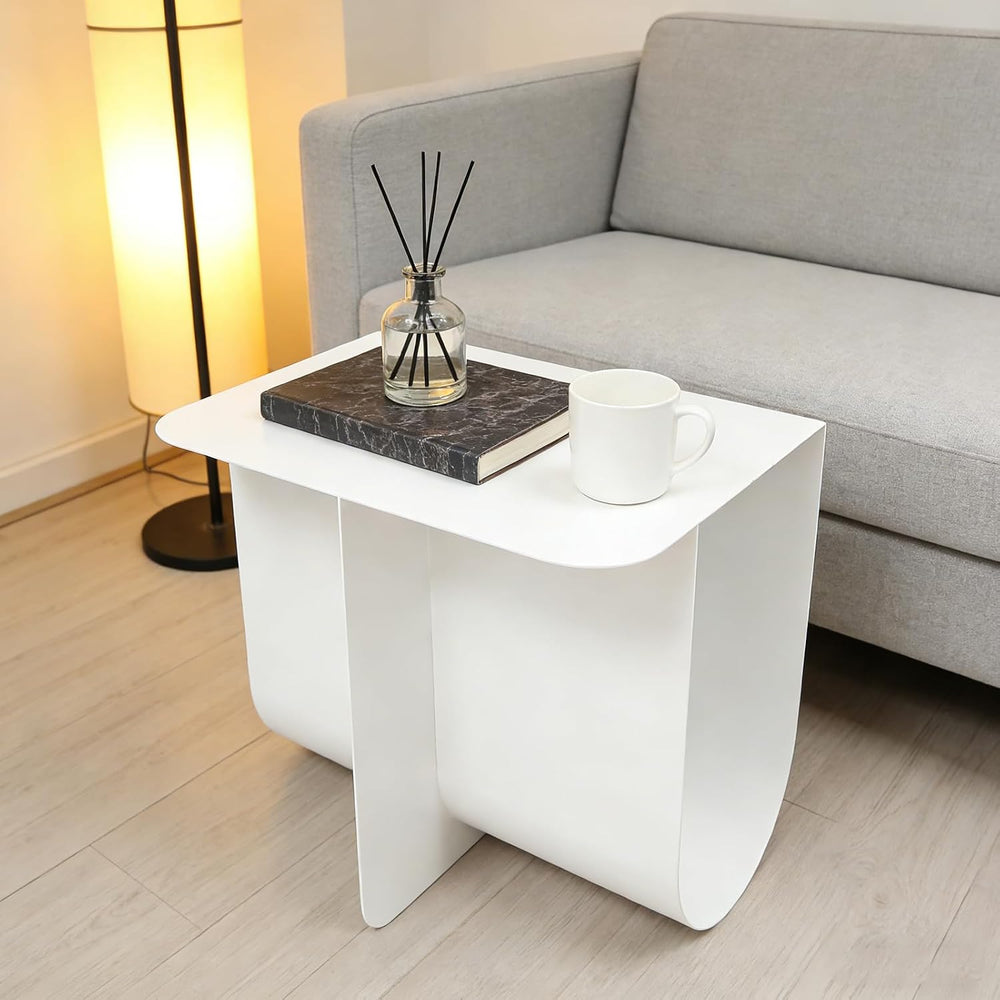 Modern Minimalist Metal Side Table with Storage, Curved Design Accent Table C...
