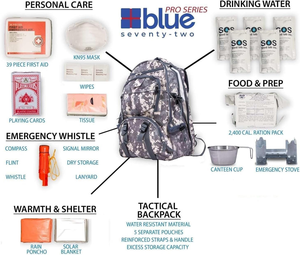 Family 4 Pack - B72 - Pro Series Deluxe Camo 72 Hour Emergency Backpack Survi...