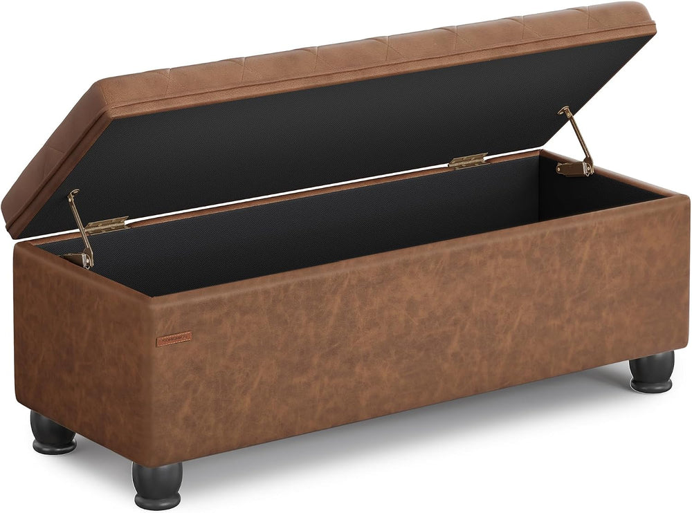 SONGMICS Storage Ottoman, 46.5 Inches Long Bed End Stool, Solid Wood Legs | B...