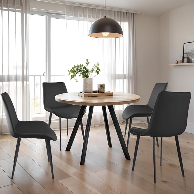 Dining Chairs, Modern PU Leather Dining Room Chair with Sturdy Metal Legs, Up...