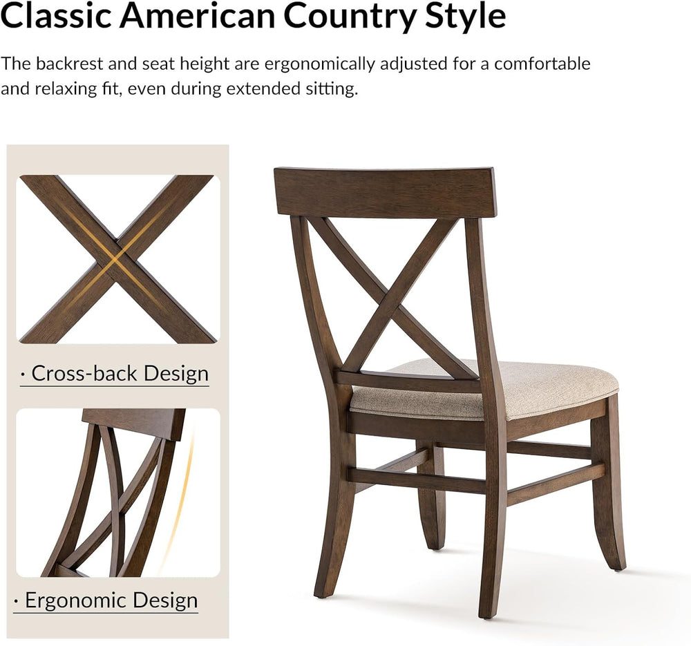 Farmhouse Upholstered Dining Chairs Set of 2, Walnut | Wooden Kitchen Chairs ...