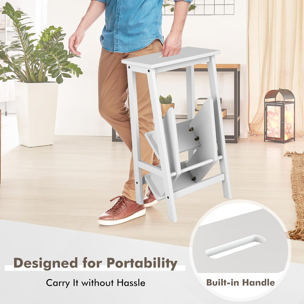 Giantex 3 Tier Folding Step Ladder, Multifunction 3-in-1 Wood Step Stool, Dis...