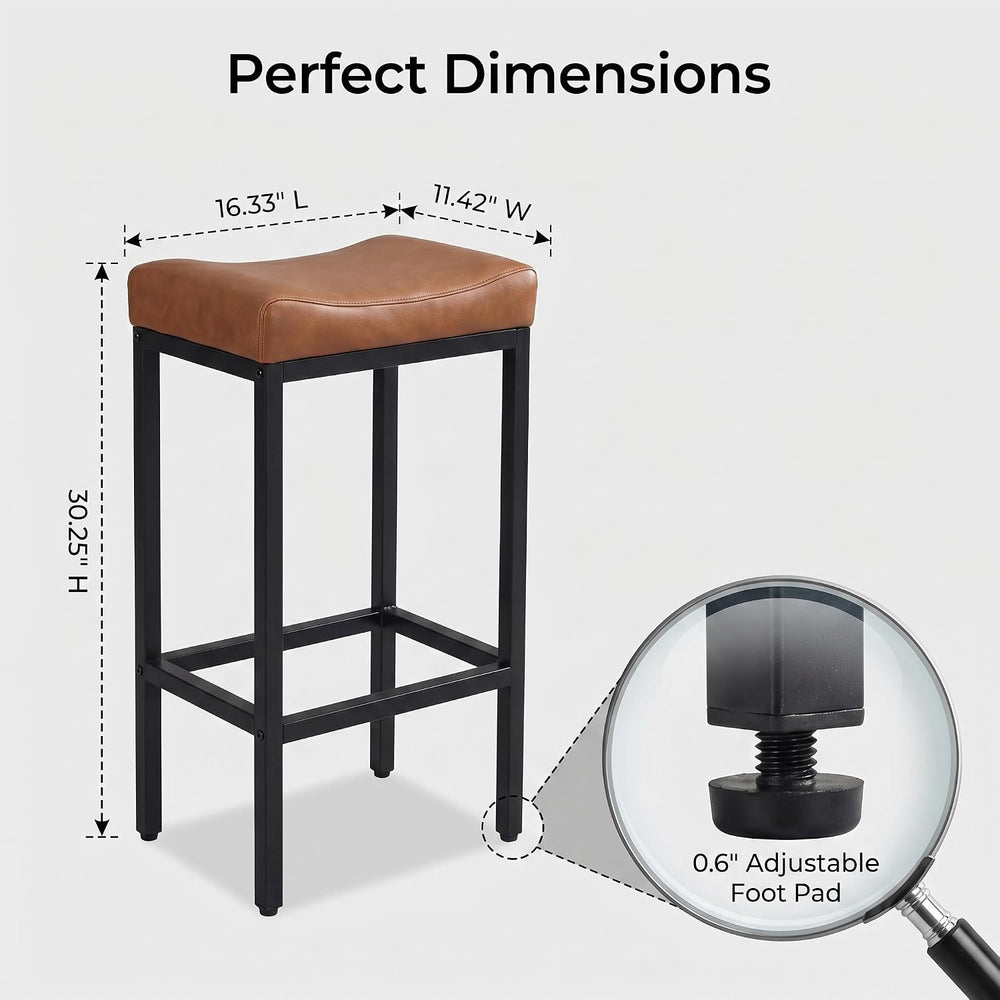 Bar Stools Set of 2, 30Inch Faux Leather Backless Counter Height Stools