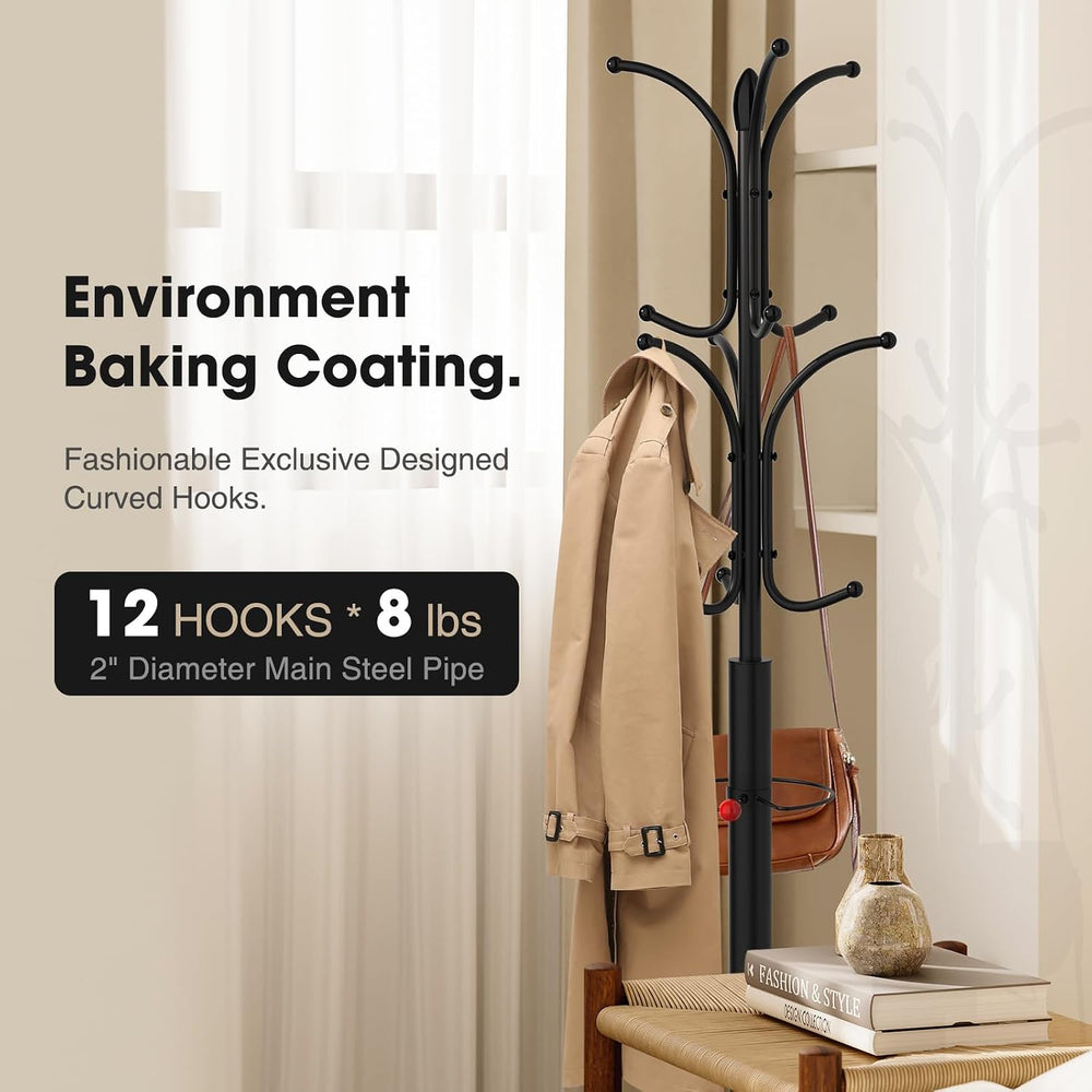 Coat Rack Freestanding,12 Hooks Coat Racks with Natural Marble Base & Umb...