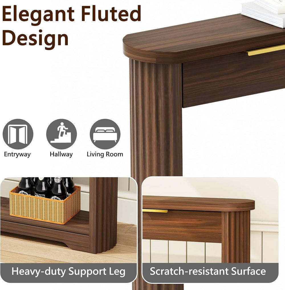 70'' Long Console Table with 3 Drawers, Fluted Entrytable Table with ...