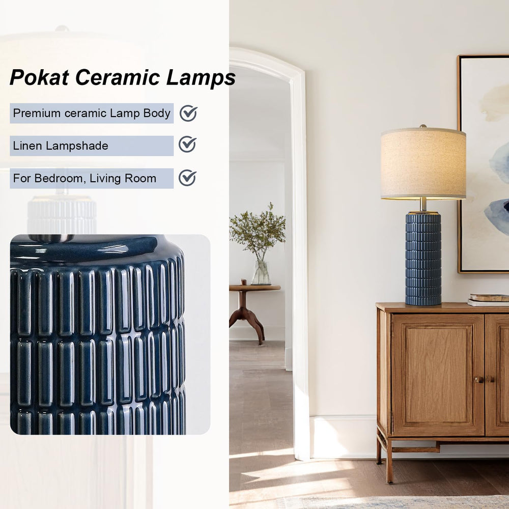 PoKat 27.5'' Tall Table Lamps for Living Room Set of 2, Ceramic Bedro...